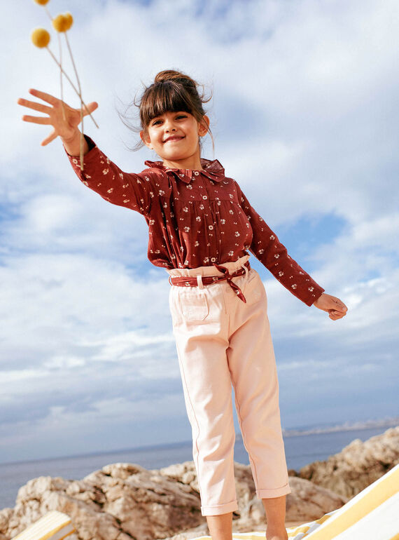 Pantalón nude y cinturón con estampado floral para niña CAPATETTE / 22E2PF71PAND319