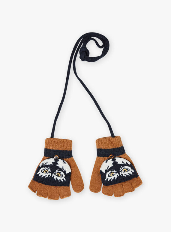 Manoplas 2 en 1 de color camel con estampado de lobo para niño BIMITAGE / 21H4PGE2GAN804