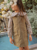 Vestido-peto verde caqui twill con estampado floral para niña CECHAETTE / 22E2PFB1CHS604