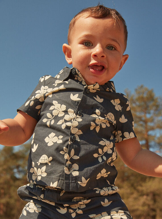 Camisa de color negro con estampado de hojas y tortugas FATONY / 23E1BGP1CHMJ900