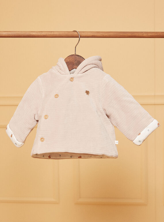 Chaqueta de nacimiento beige de terciopelo con capucha LOAC / 24H0CM11VES007