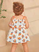 Vestido avolantado crudo de punto fino con estampado de flor azul y naranja KAZILDA / 24E1BFS1ROB001