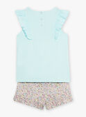 Pijama azul turquesa con estampado de dinosaurio y flor para niña CHOUFIETTE / 22E5PF51PYJ203