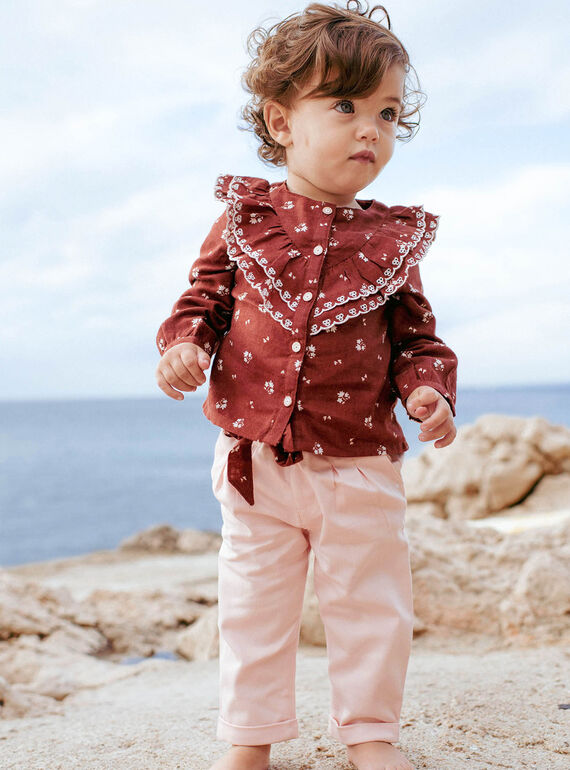 Pantalón de twill nude y cinturón con estampado floral para bebé niña CABATA / 22E1BF71PAND319
