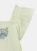 Camiseta Acanalada Calada Motivo Floral y Pájaros Amarillo pálido y azul KAUGENIE / 24E1BFR1TEE103