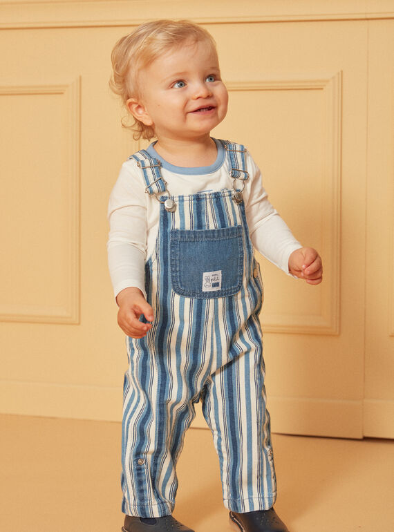 Pantalón largo con peto vaquero azul y blanco con estampado de rayas LADEREK / 24H1BGJ1SALP274