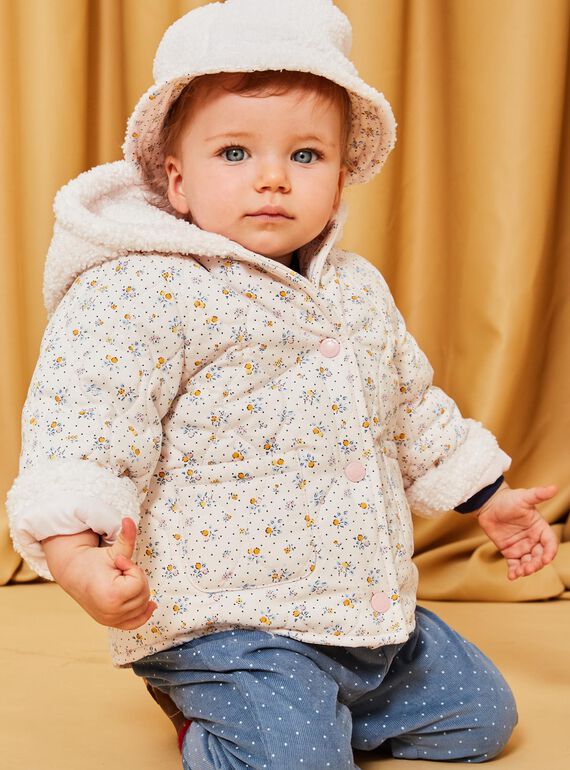 Abrigo con capucha con estampado floral y pelo sintético rosa pastel DIPENNY / 22H1BFM1MAND319