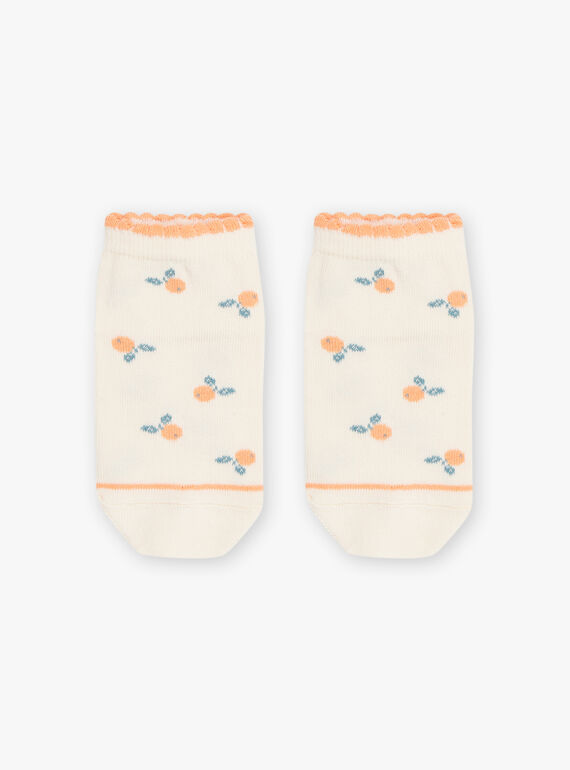 Calcetines cortos de color vainilla con estampado jacquard de mandarinas FLAZETTE / 23E4PFO1SOB114