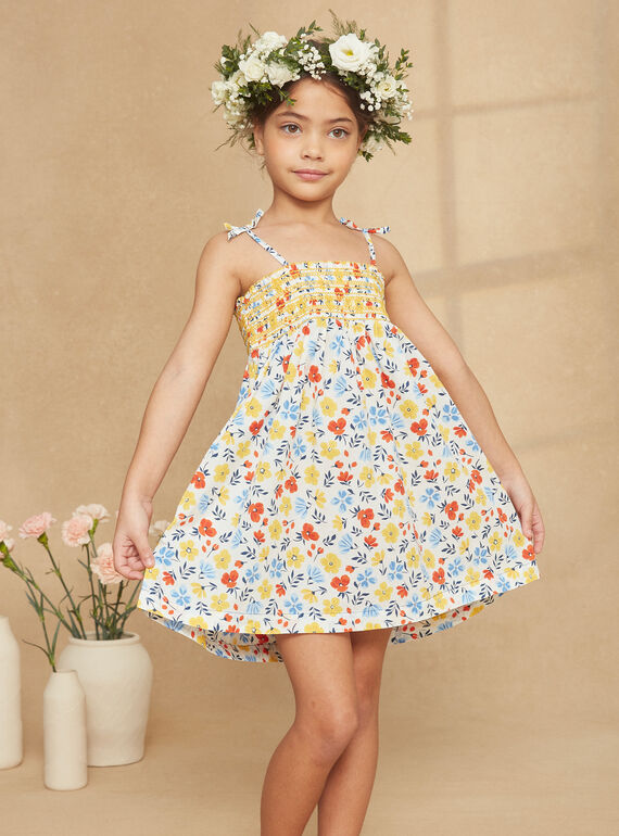 Vestido de punto smock de color crudo con estampado de flores KRUDETTE 2 / 24E2PFK7RBS001