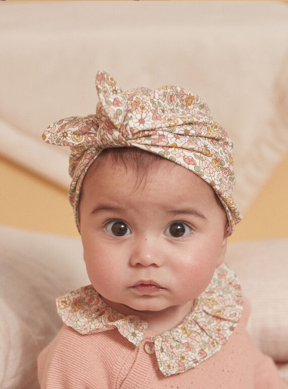 Gorro de recién nacido crudo y rosa con estampado de flores LOA / 24H0AF11BON001