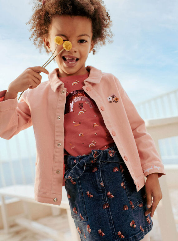 Chaqueta de twill de color rosa empolvado con estampado de gatos para niña CLATWETTE / 22E2PFG1VESD327