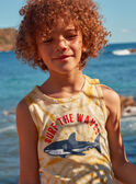 Camiseta de tirantes tie-dye mostaza y blanco de punto fino con estampado de tiburón KLODEBAGE / 24E3PGS1DEBB107