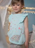 Pijama azul turquesa con estampado de dinosaurio y flor para niña CHOUFIETTE / 22E5PF51PYJ203