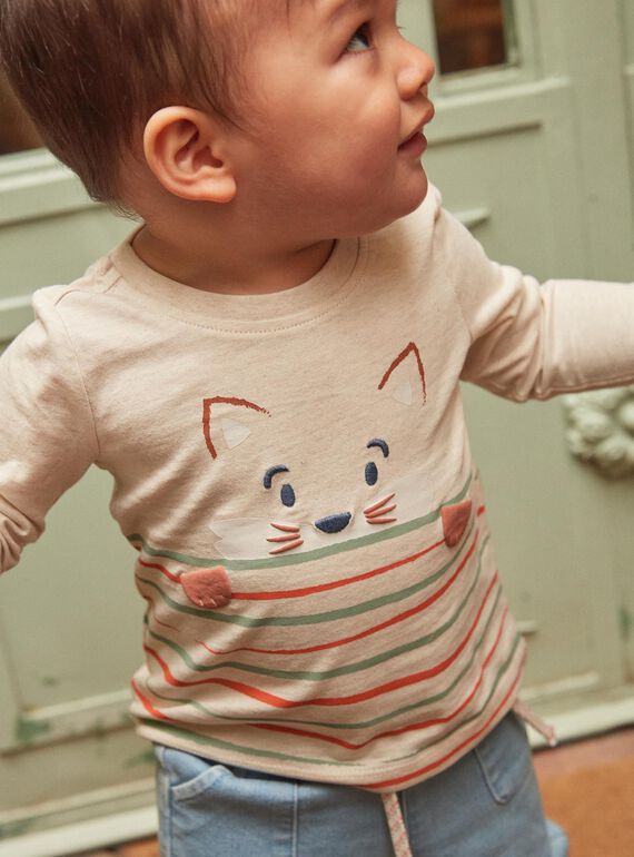 Camiseta beige jaspeada con manga larga con estampado de zorro GABRUCE / 23H1BG71TMLA011