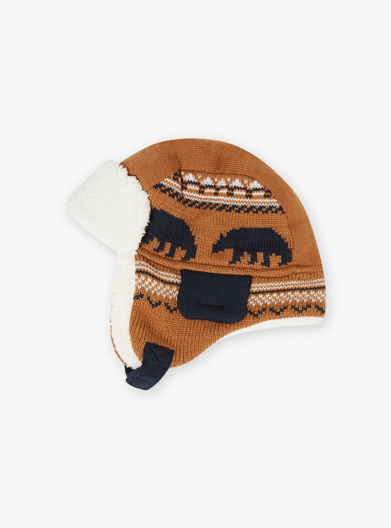 Chapka de color camel de punto jacquard con estampado de osos para niño BITETAGE / 21H4PGE3BON804