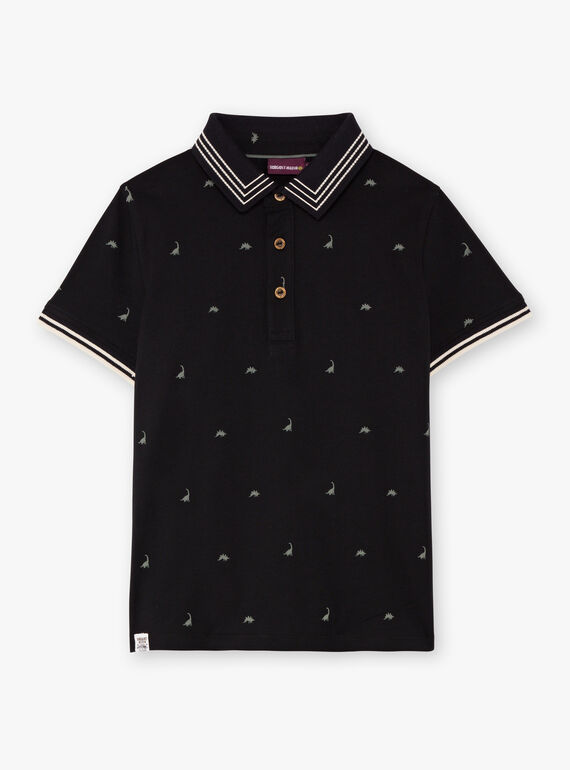 Polo negro de manga corta con bordado de dinosaurios para niño BAPOLAGE / 21H3PG21POL090