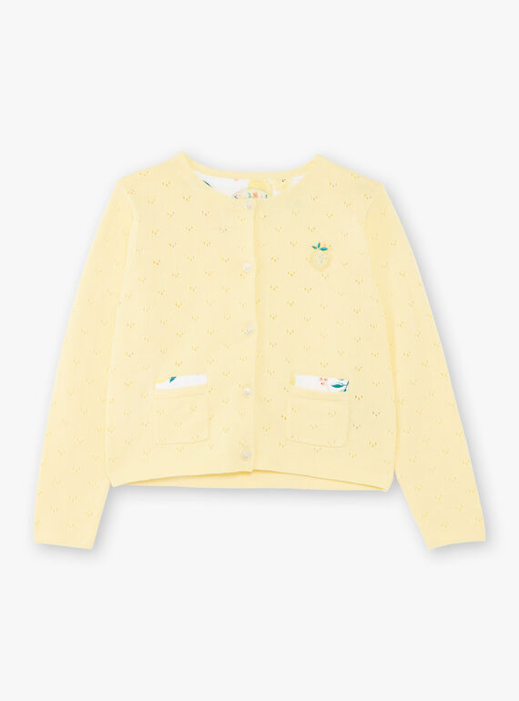 Cárdigan de color amarillo limón, de punto calado, para niña ZICADETTE / 21E2PFO1CARB104