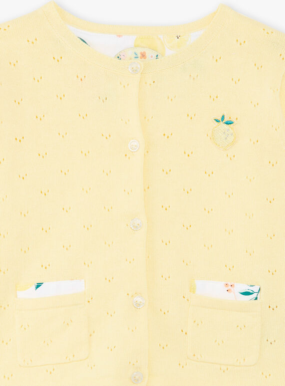 Cárdigan de color amarillo limón, de punto calado, para niña ZICADETTE / 21E2PFO1CARB104