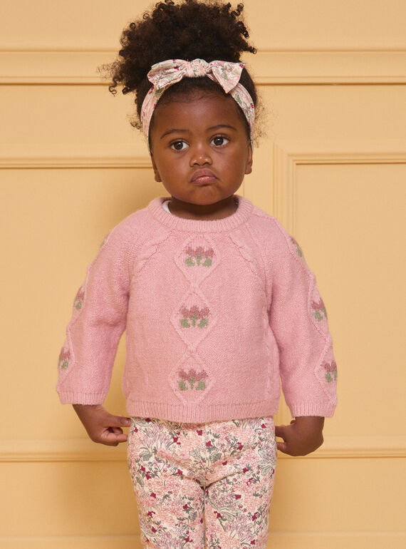 Jersey de espiga rosa claro con flores LANINA / 24H1BFQ1PULD329