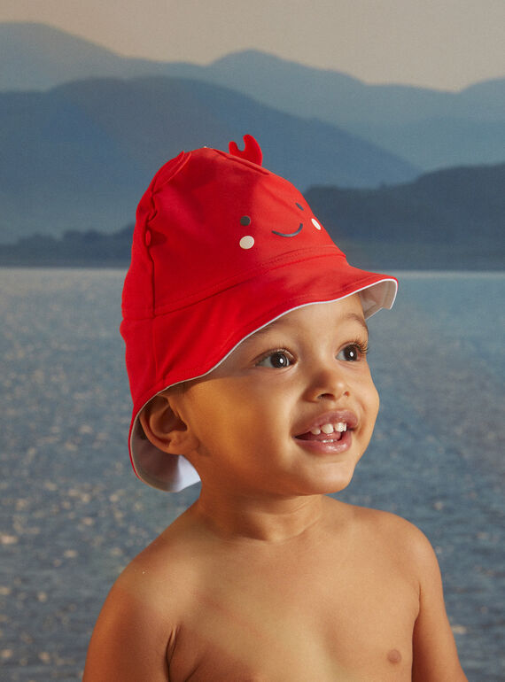 Sombrero de baño con protección antiUV reversible de color rojo con dibujo de pinzas 3D KISCOTT / 24E4BGG1CHAF524