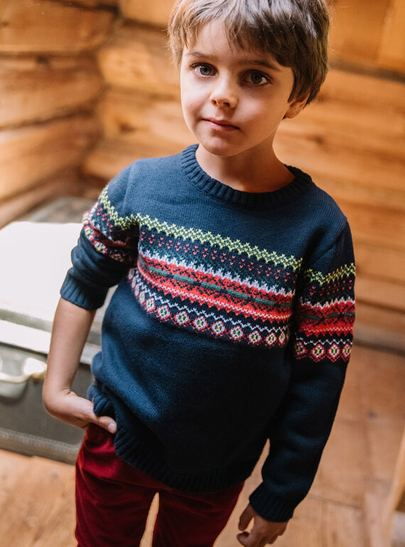 Jersey de jacquard azul marino para niño DOJACAGE / 22H3PGX1PUL070