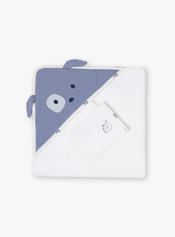 Punta de esponja y guante de color azul y crudo con estampado de cachorrito para recién nacido BOBAN / 21H0AG41POI219