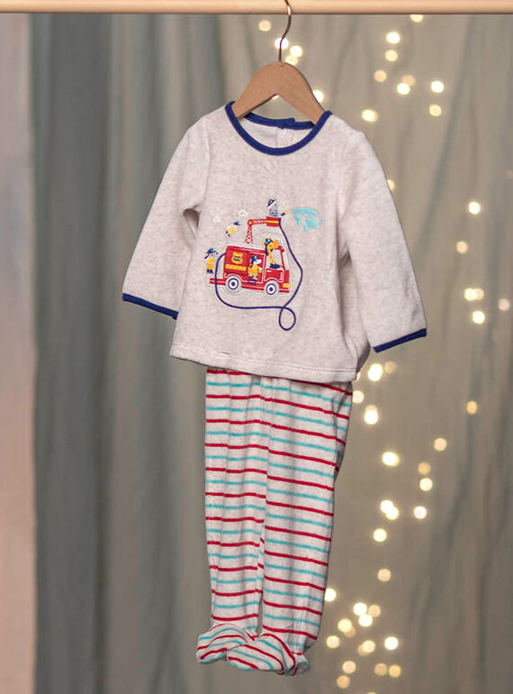 Pijama de camón de bomberos de terciopelo gris jaspeado para bebé niño CEFLORENT / 22E5BG41PYJJ920