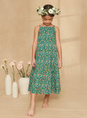 Vestido largo avolantado de color verde imperio con estampado de flores KRUCHETTE 2 / 24E2PFK2RBSG627