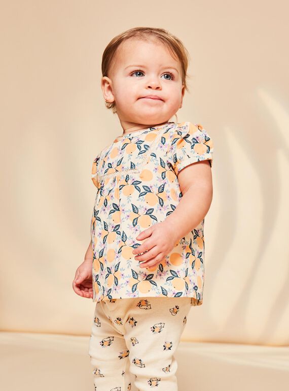 Blusa de color vainilla de satén con estampado de frutas FAPENNY / 23E1BFO1CHE114