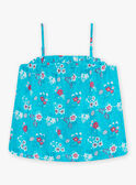 Camiseta de tirantes azul turquesa con estampado de flor y tortugas para niña CAUDEBETTE 2 / 22E2PFT2DEB202