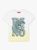 Camiseta tie-dye de color amarillo con estampado de dinosaurio fantasía para niño CATICHAGE / 22E3PGB2TMC116