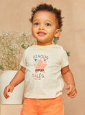 Camiseta de punto fino crudo y naranja con estampado de rayas y de animales marinos KAYVAN / 24E1BGS1TEEB116