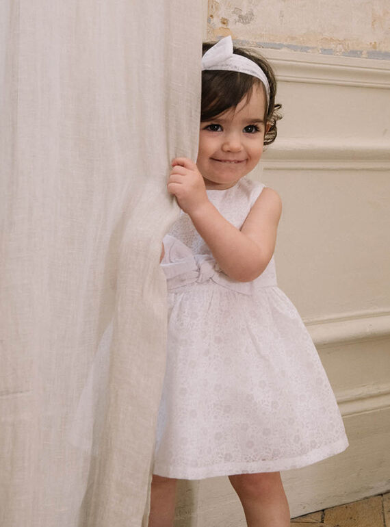 Vestido y cubrepañal elegante crudo para bebé niña CAJULIE / 22E1BFH2CHS001