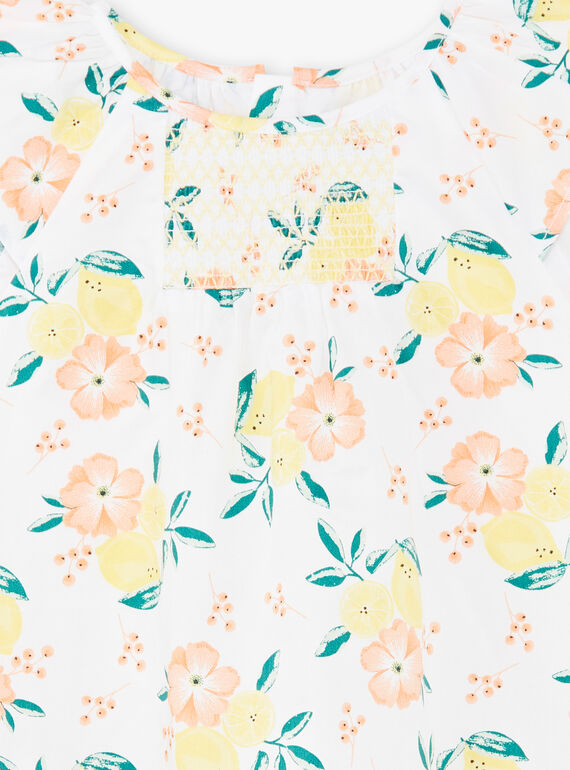 Vestido blanco y amarillo, con estampado de limón y floral, para niña ZICITETTE / 21E2PFO1ROB000