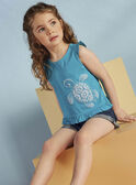 Camiseta de tirantes de color azul turquesa con estampado de tortuga para niña CAUJERETTE  2 / 22E2PFT1DEB202