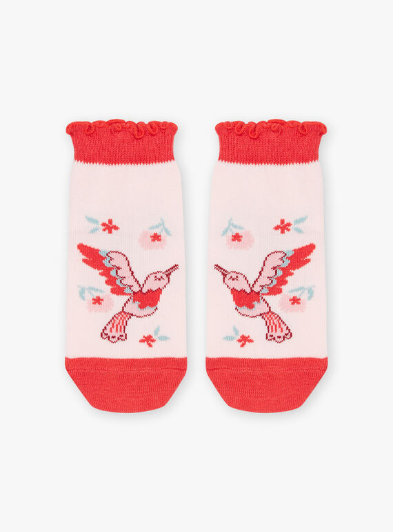 Calcetines cortos de color nude con estampado de pájaros FLUZOETTE / 23E4PFQ1SOBD319