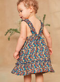 Vestido azul marino de popelina con estampado de flores y peces multicolores KAZAZIE / 24E1BFS2ROB718