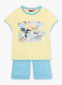 Pijama amarillo flúor y azul con estampado de cocodrilo en la playa para niño CAPLAGE / 22E5PG51PYJB113