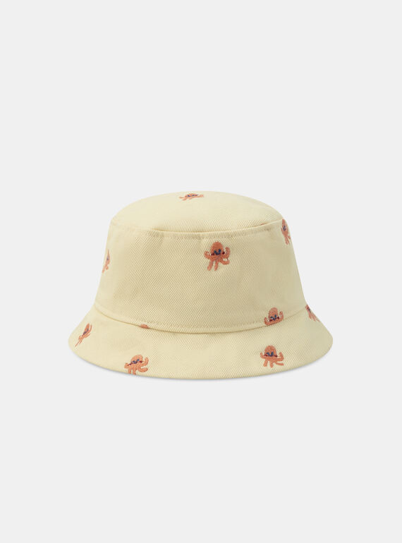 Gorro bucket amarillo con bordado de pulpos naranjas KAYOURI / 24E4BGS1CHAB116
