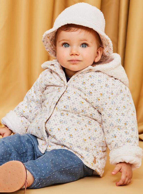 Abrigo con capucha con estampado floral y pelo sintético rosa pastel DIPENNY / 22H1BFM1MAND319