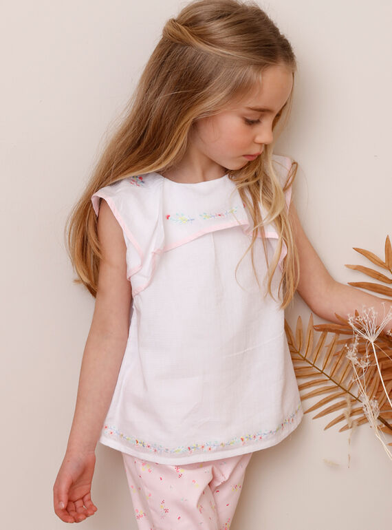 Camisa de volantes de color crudo para niña TYBOETTE / 20E2PFJ1CHE000