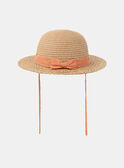 Sombrero de rafia natural con cinta de plumeti naranja KAZOE / 24E4BFS1CHAE405