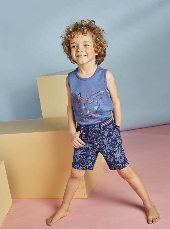 Bermudas de color azul marino con estampado de hojas para niño 22E3PGT3BER070