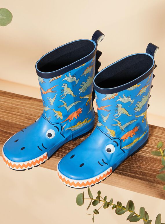 Botas de agua de color azul con estampado de dinosaurios