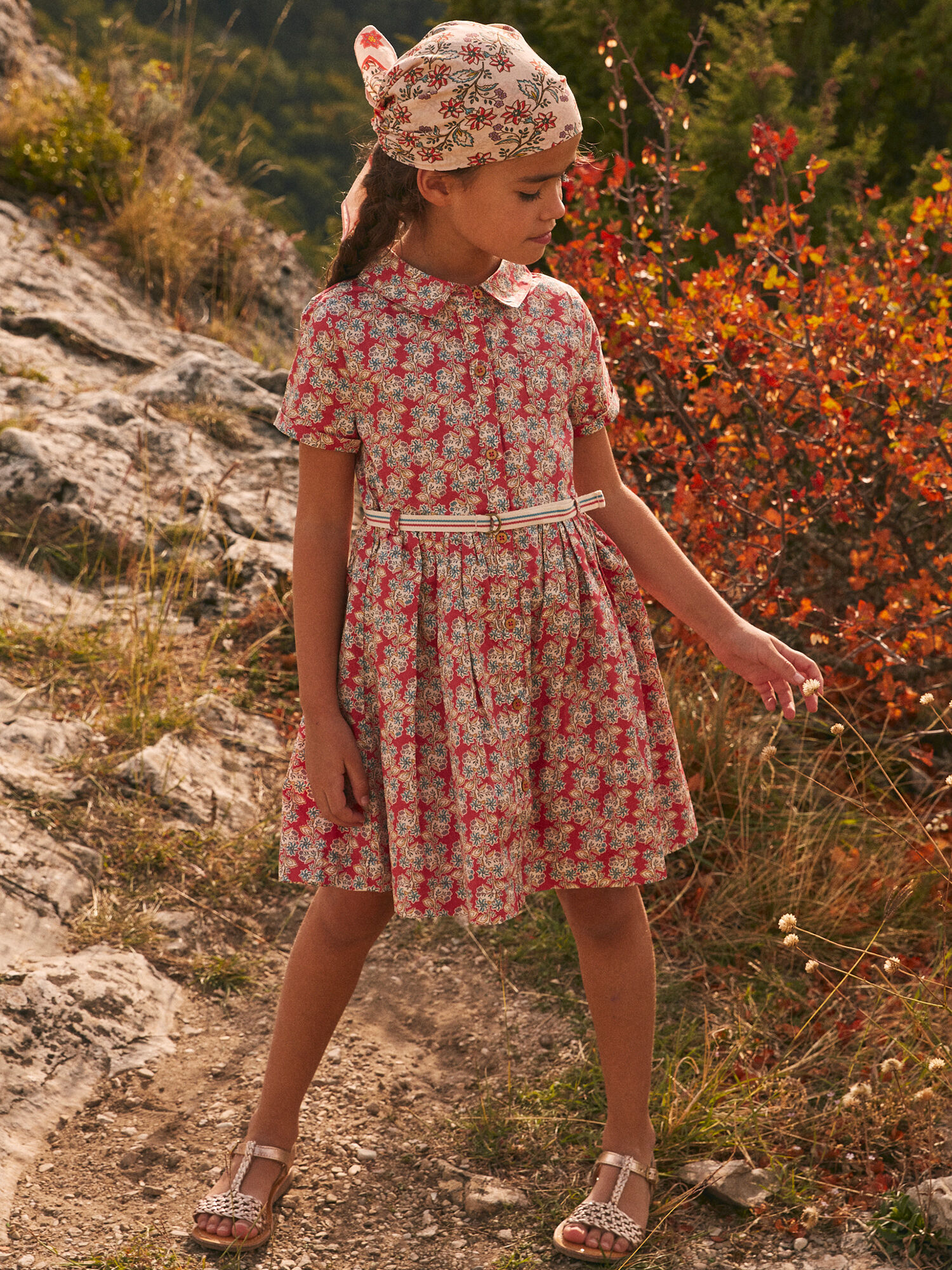 Vestido camisero de sat n de algod n con flores Chica Sergent