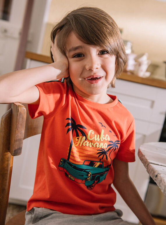 Camiseta roja con estampado de playa para niño COACAGE / 22E3PGM1TMC506