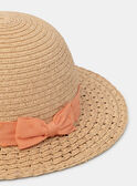 Sombrero de rafia natural con cinta de plumeti naranja KAZOE / 24E4BFS1CHAE405