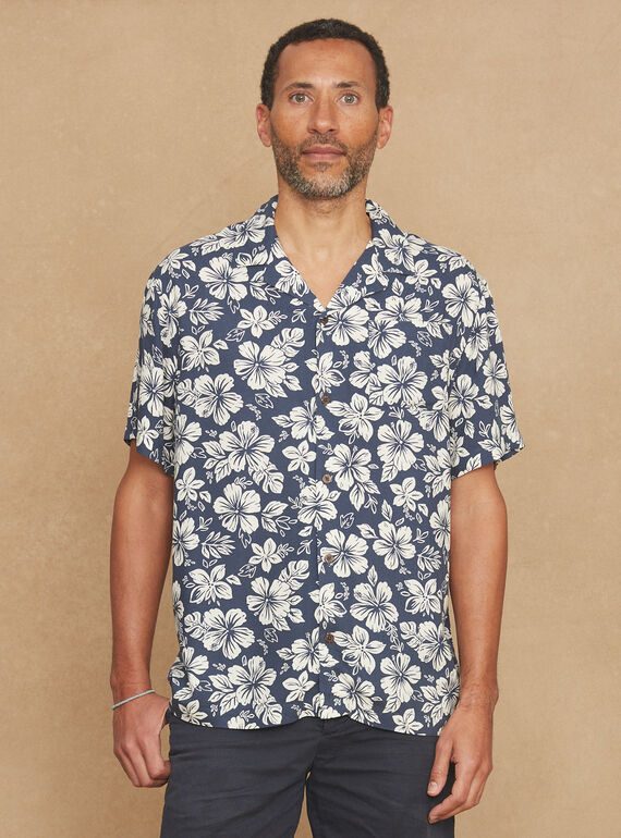 Camisa de color azul marino con estampado de flores KROCHEMAGEM / 24E3GHT1CHM070