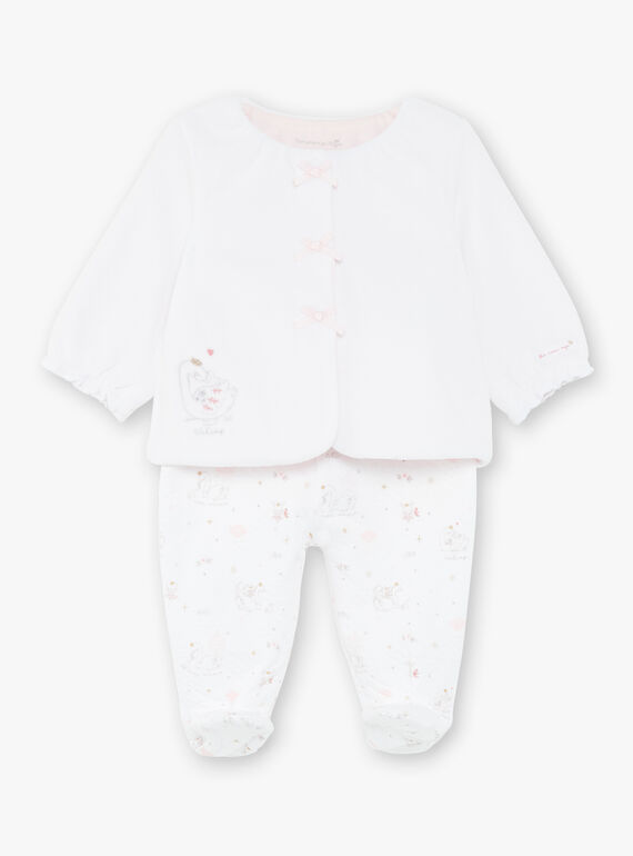 Conjunto de cárdigan de terciopelo de fantasía y pantalón de tubo de color crudo para bebé niña ZOLOUNA / 21E0NFG2ENS000
