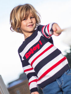 Jersey de rayas de color azul marino, crudo y rojo con texto «Enjoy» para niño CEPULAGE / 22E3PG81PUL070